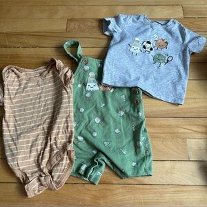 Pekkle Sports Print Overalls, Tee and Bodysuit Set